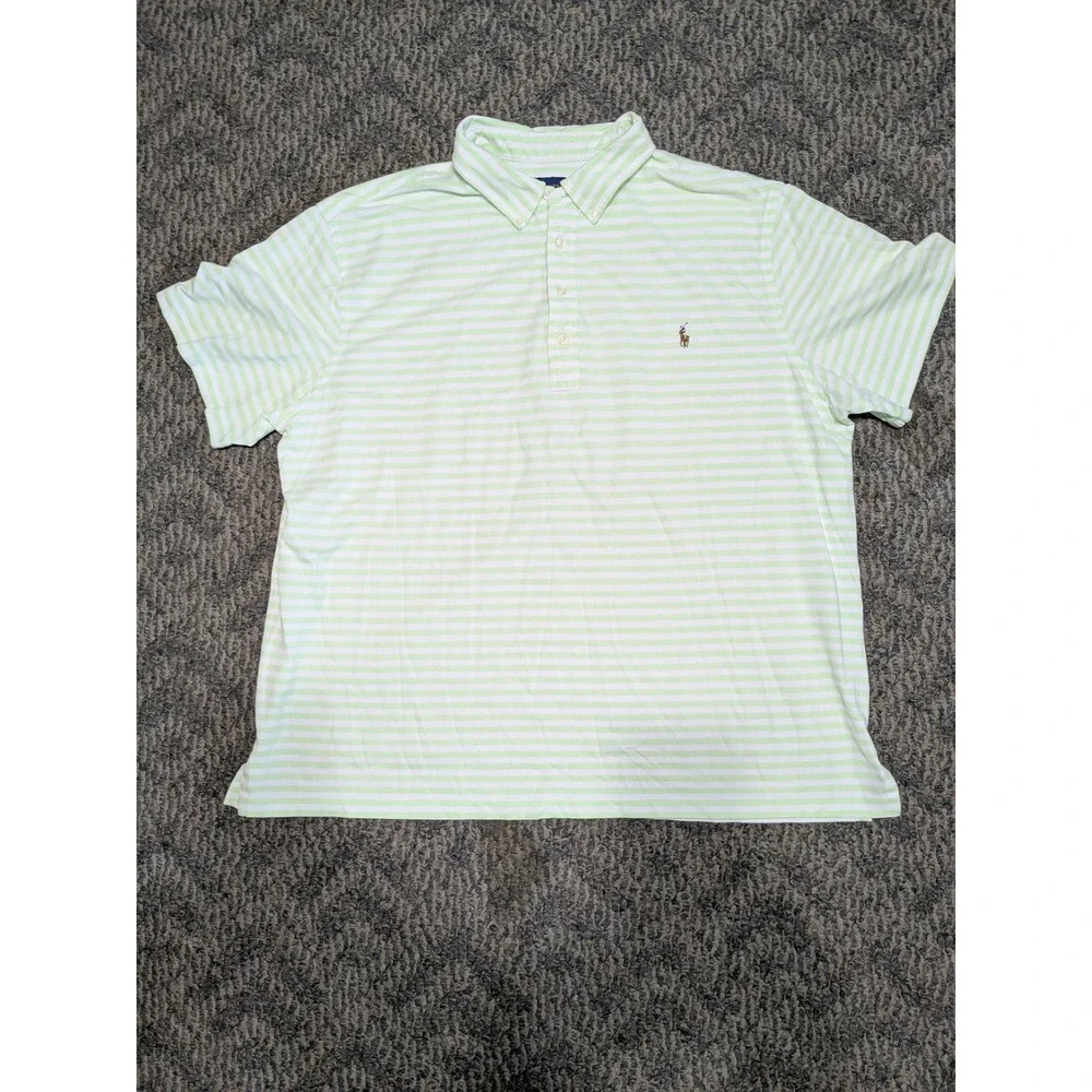 Ralph Lauren Knit Oxford Polo Shirt Mens 3XB Big Lime Green White Striped Pony